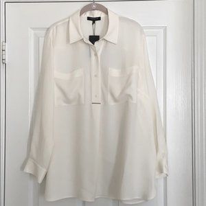 Lafayette 148 Cream White 100% Silk Blouse 1X, NWT